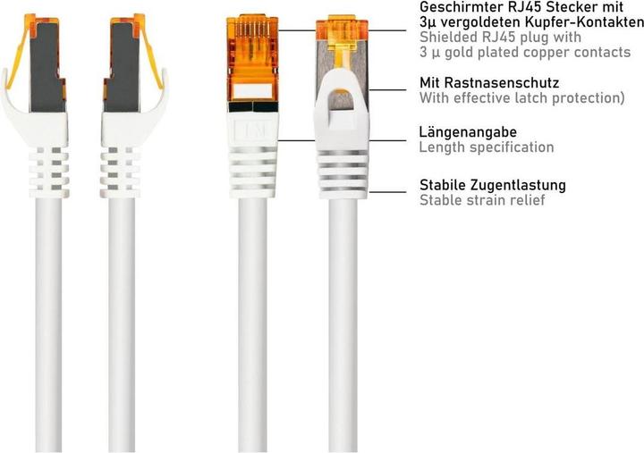 Produktbild Varia RJ45 Cat.7 Patchkabel, TPE, weiss, 1m (S/FTP, CAT7, 1 m)
