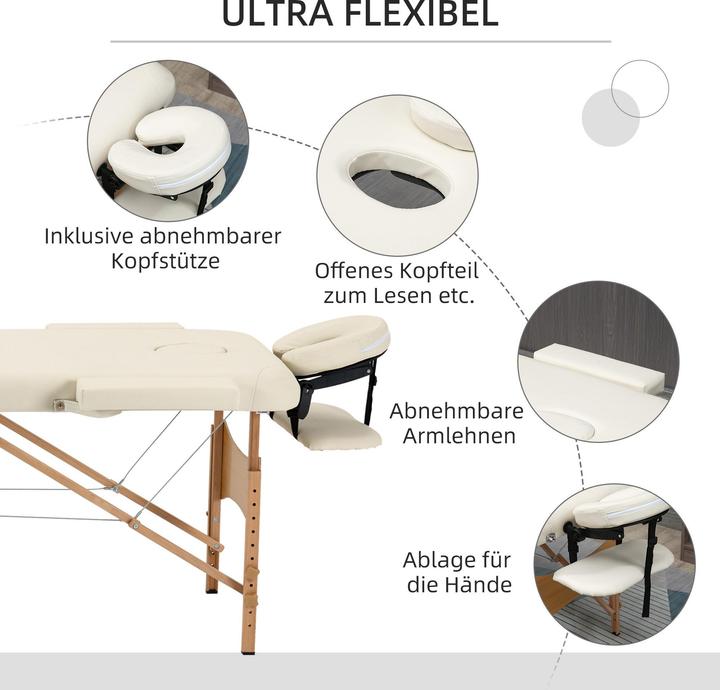 Image du produit Homcom Massagetisch Buchenholz, Kunstleder Cremeweiss