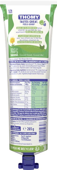 Valeurs nutritives et ingrédients THOMY Mayonnaise aux herbes (265 g)