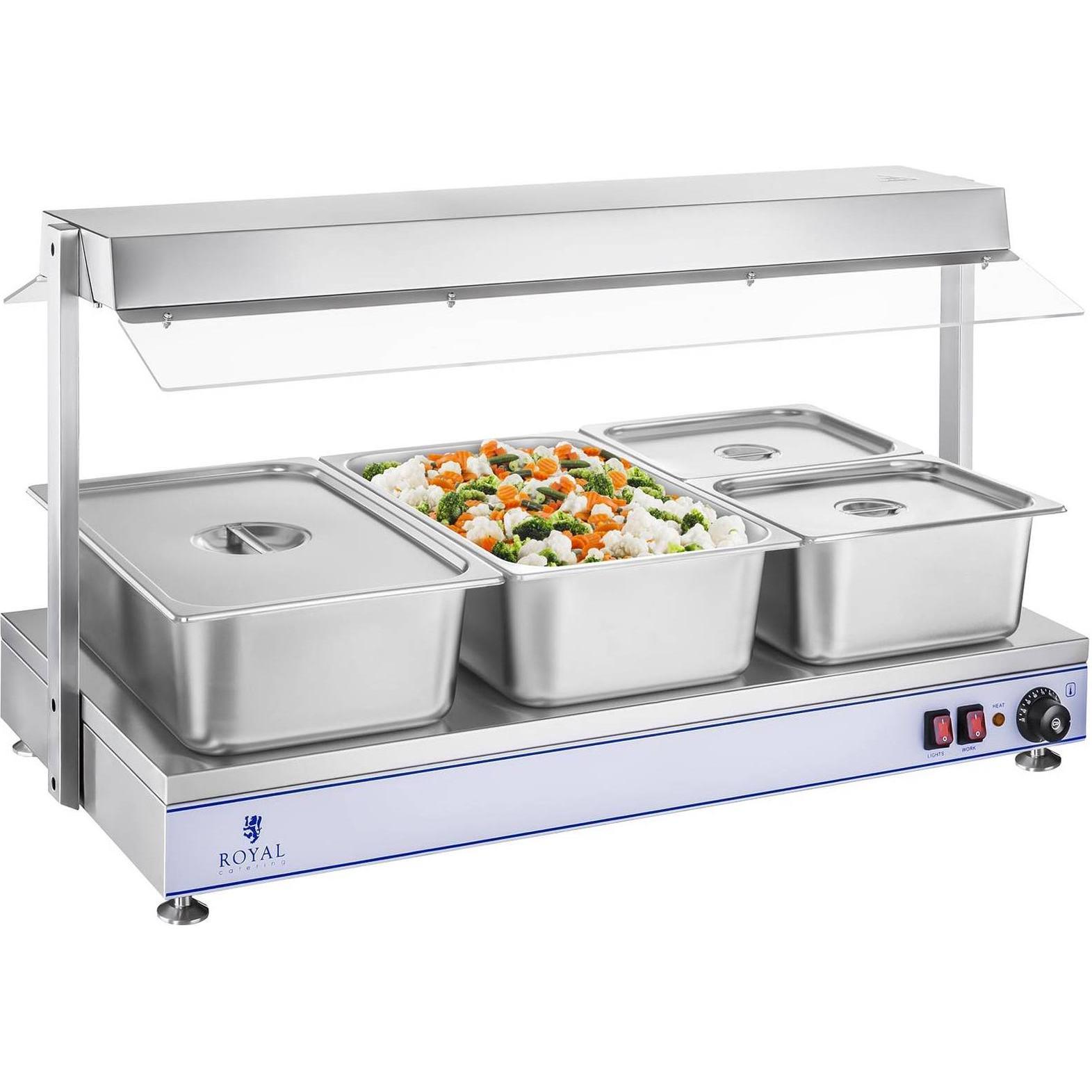 Royal Catering Warmhalteplatte Speisenwärmer Wärmetheke Buffetwärmer 2000 W 4 Halogenlampen, Warmhalteplatte, Silber