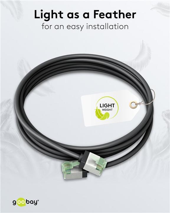 Actual product image Goobay Ultra-flexible CAT 8.1 patch cable, slim, U/FTP, black (U/FTP, CAT8.1, 0.15 m)