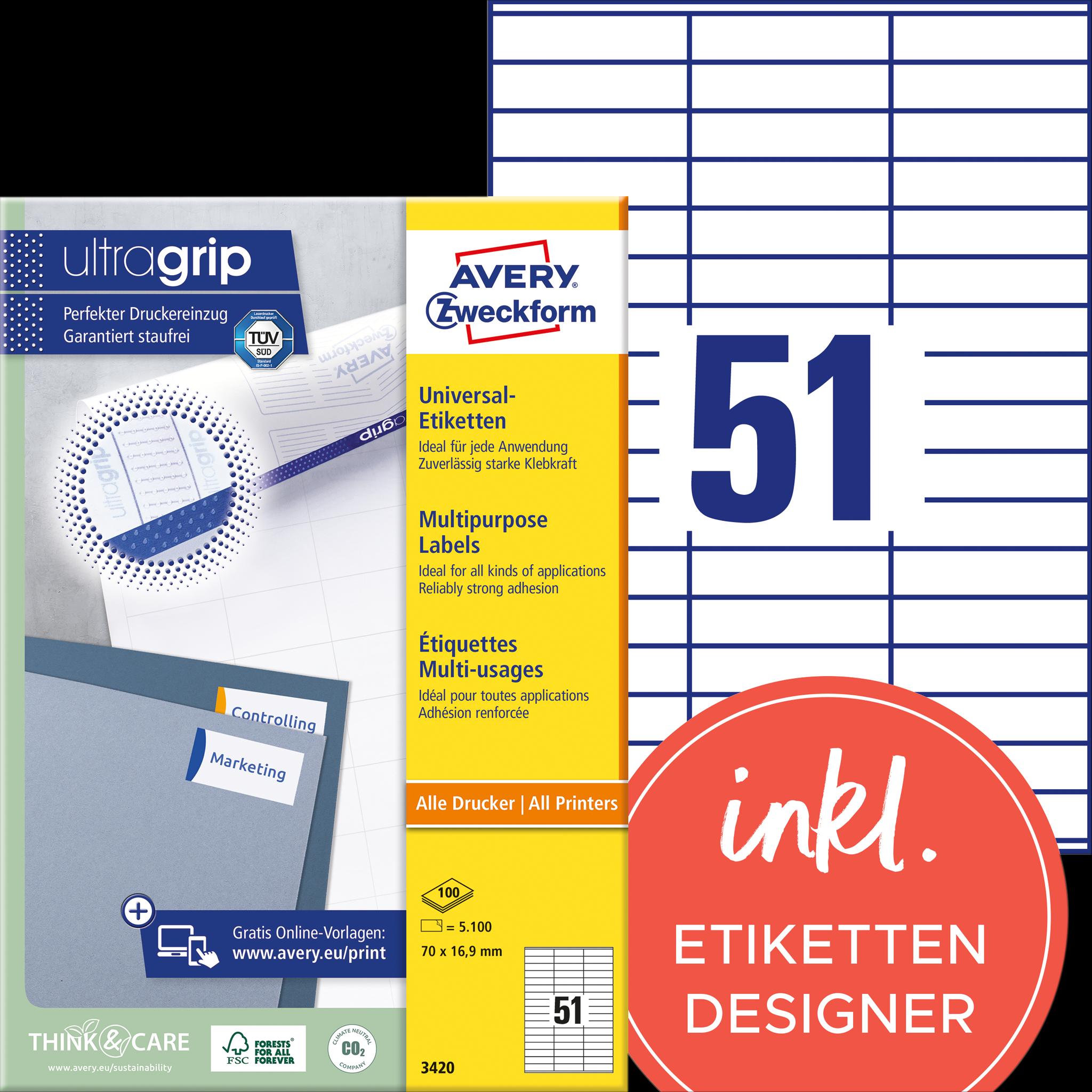Avery, Etiketten, Universal-Etiketten
