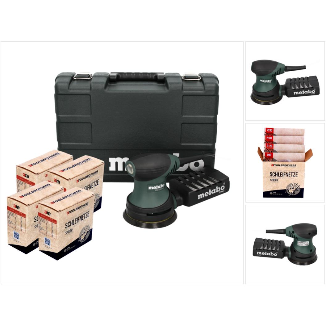 Metabo, Schleifmaschine + Poliermaschine, FSX 200 Intec Exzenterschleifer 240 W 125 mm + 4x Toolbrothers SPIDER Schleifn...