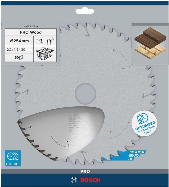 Productafbeelding Bosch Professional Zubehör Cirkelzaagblad Standaard voor hout, 254x2,2/1,6x30,60 tanden