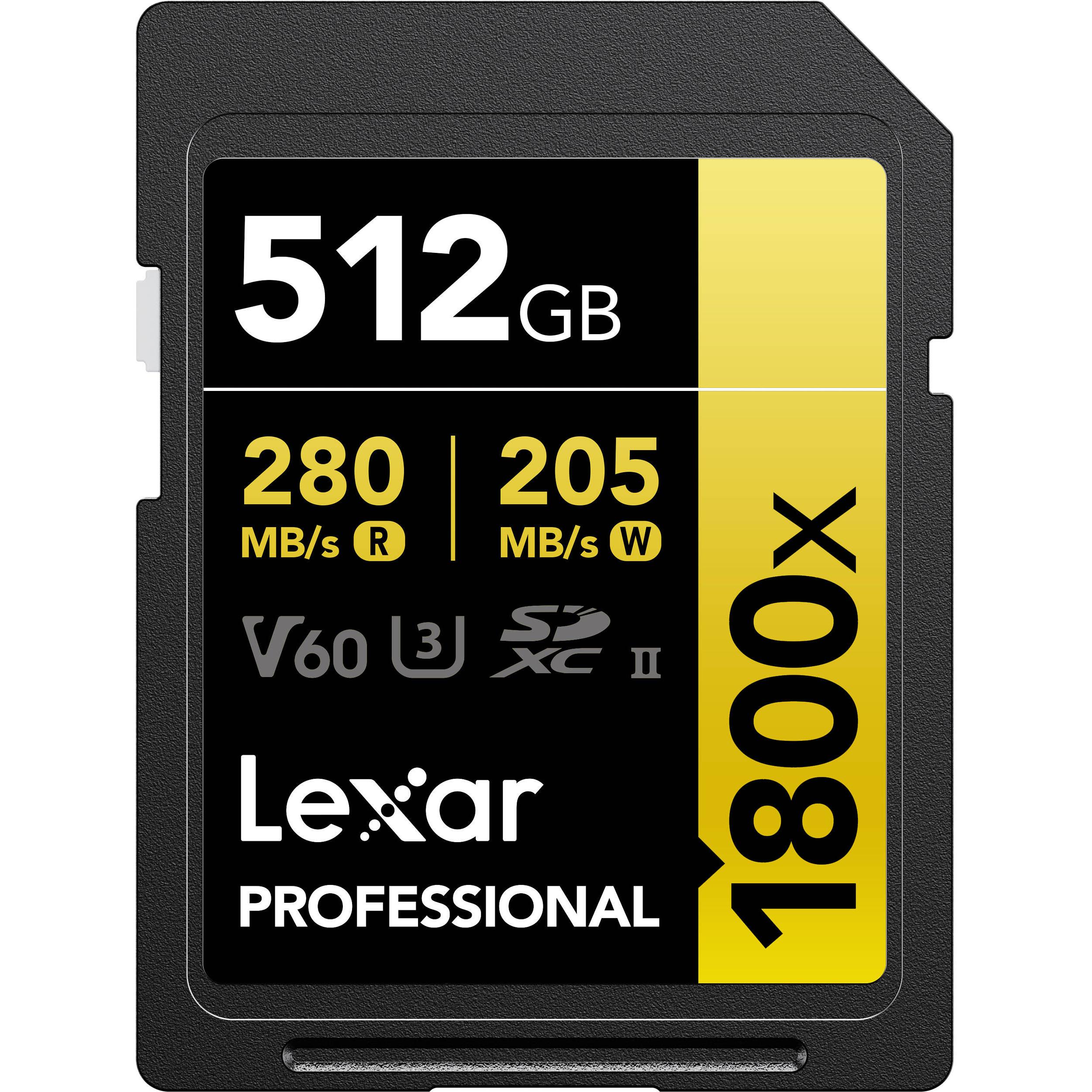 Lexar Professional (512 GB, SDXC, U3, UHS-II), Speicherkarte, Schwarz
