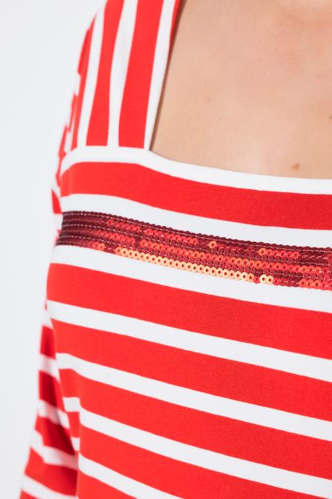 Actual product image Ulla Popken Mixed Stripe Sequined Tee (50, 52)