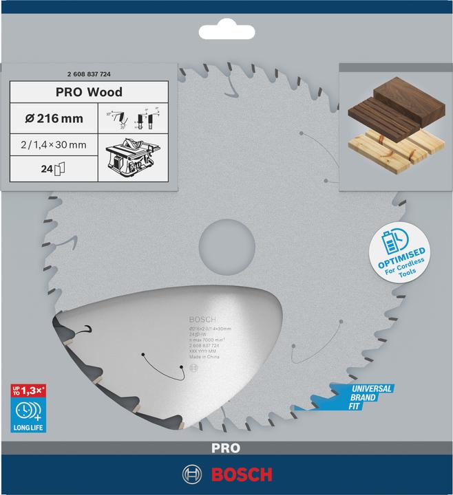 Produktbild Bosch Professional Zubehör PRO Wood cordless Kreissägeblatt, 216 x 1,7 x 30 mm