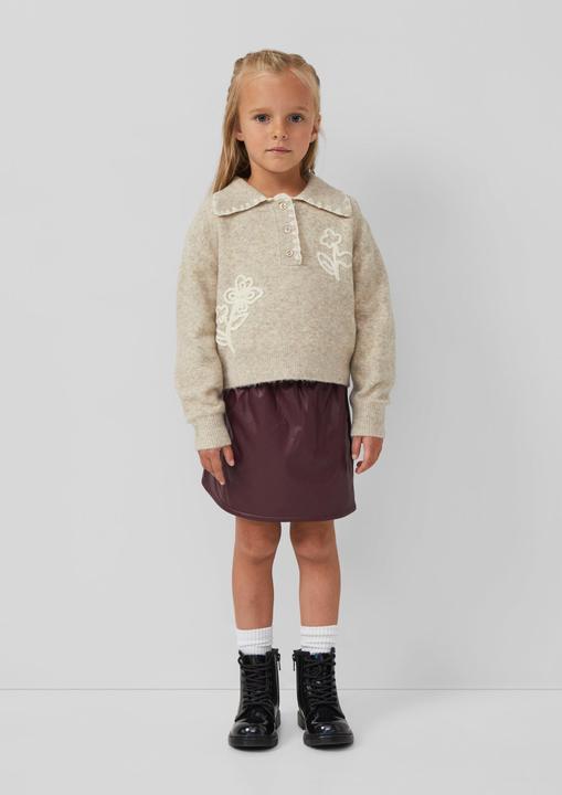 Produktbild s.Oliver Strickpullover Pullover mit Polokragen und floralen Stickerei-Details (92, 98)