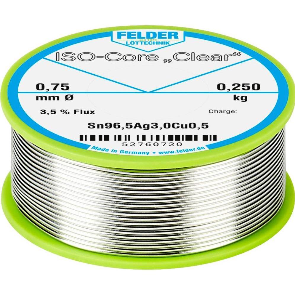Felder Lottechnik SAC305 trasparente, 0,25 kg, 0,75 mm (Kit bobina di saldatura), Accessori per saldatore, Trasparente