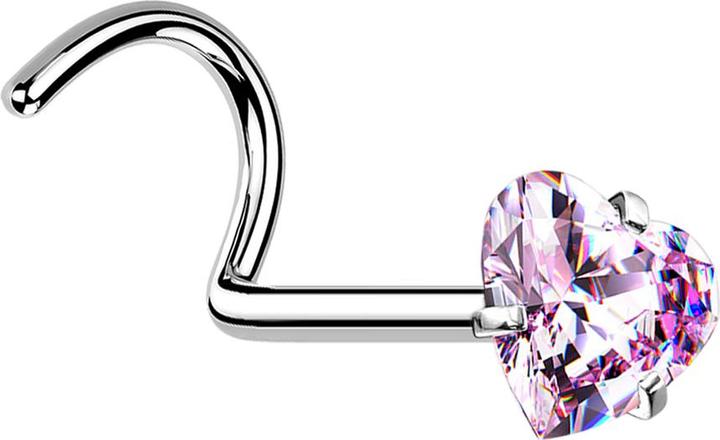 Immagine prodotto Hollywood Body Jewelry Nasenstecker gebogen silber Kristallherz pink gefasst (senza ottone, Acciaio chirurgico 316L)