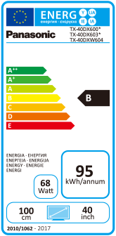 Etichetta energetica Panasonic Tx-40dxw604 (40", LCD, 4K)