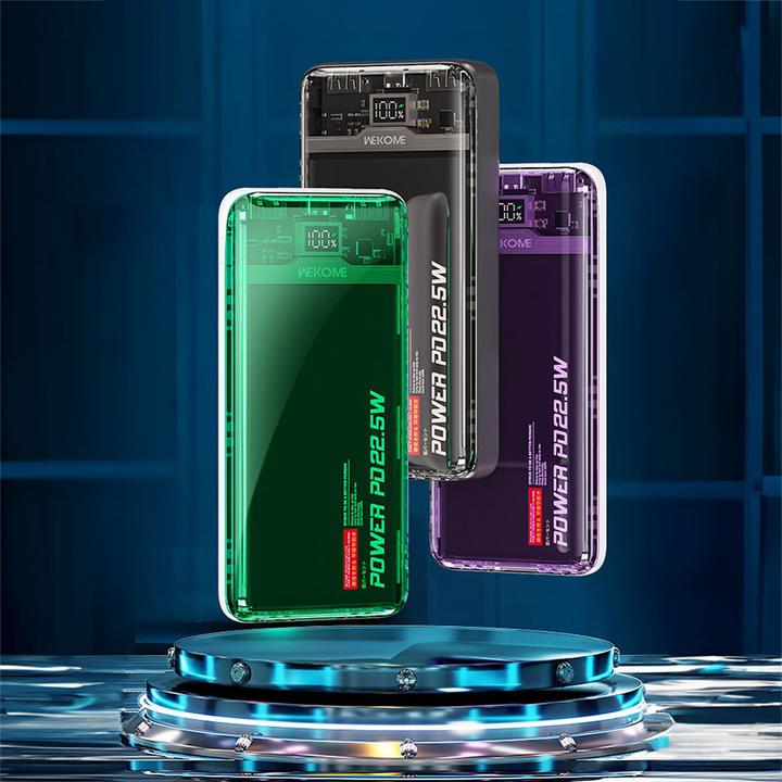 Produktbild Wekome WP-353 Vanguard-Serie – Powerbank 10000 mAh PD 20 W + QC 22,5 W (grün/transparent) (10000 mAh, 22.50 W, 37 Wh)