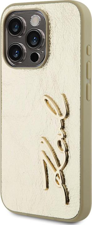 Produktbild Karl Lagerfeld Wrinkled PU Signature Logo Case for iPhone 15 Pro Gold (Apple iPhone 15 Pro)