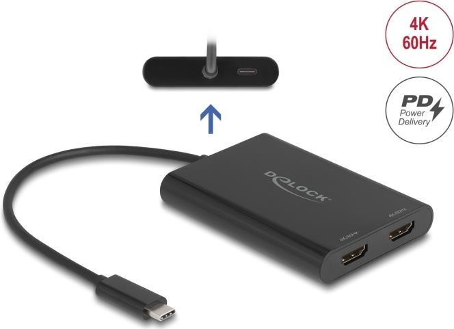 Produktbild Delock Adapter USB Type-C zu 2 x HDMI 4K 60 Hz mit DisplayLi (HDMI, USB Typ-C, 9 cm)