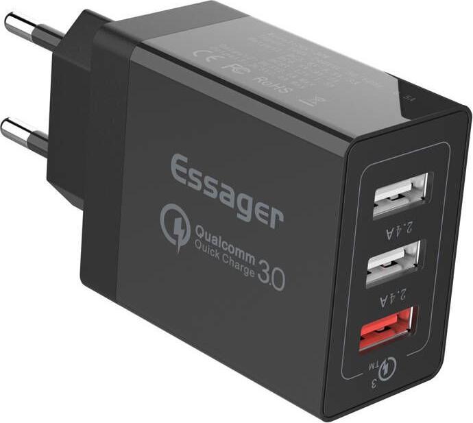 Actual product image Essager Wall charger ECTQC3-FBB01 3xUSB 30W (black) (30 W, 3 ports)