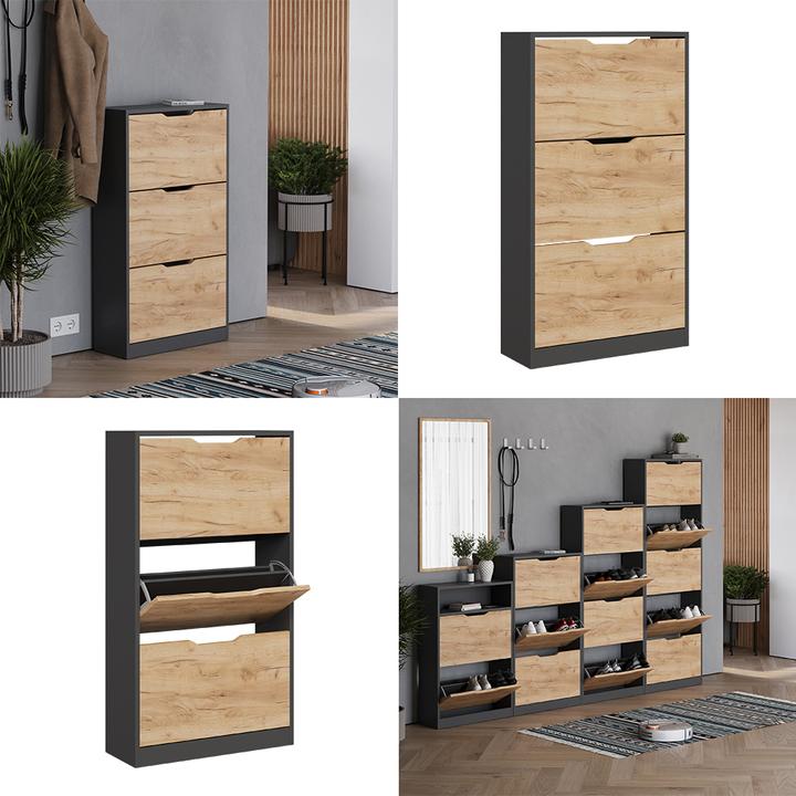 Produktbild Vicco Schuhkipper Luca, Anthrazit/Goldkraft Eiche, 22 x 105 cm mit 3 Fächern