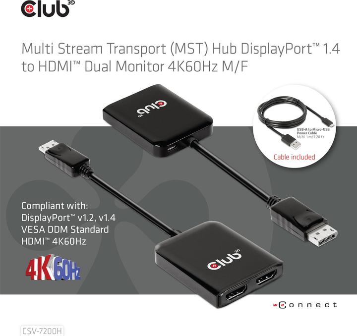 Actual product image Club 3D Club3D Multi Streaming Transport Hub 1xDP->2xHDMI (HDMI, 20 cm)
