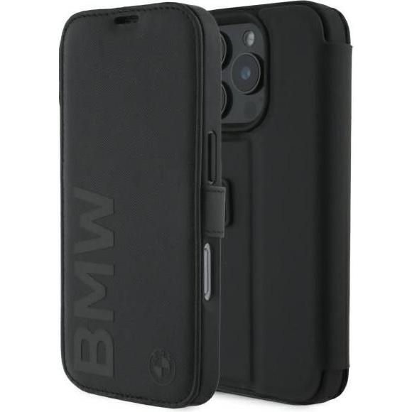 BMW BMBKP16L23RMRLK iPhone 16 Pro 6.3" czarny/black bookcase Signature Leather Wordmark (Apple iPhone 16 Pro), Smartphon...