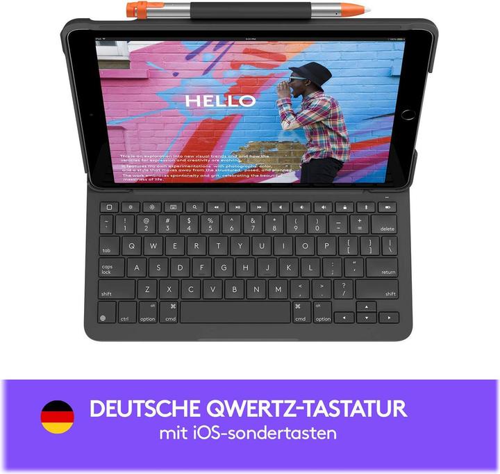 Actual product image Logitech slim folio (DE, iPad 2021 (9th Gen), iPad 2019 (7th gene), iPad 2020 (8. Gen))