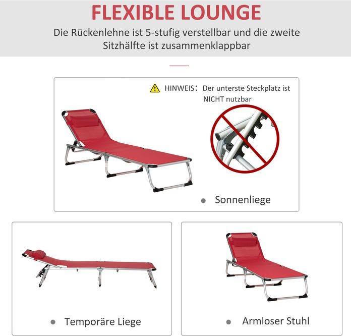 Produktbild Swisshandel24 Sonnenliege Gartenliege Alu Stoffliege Relaxliege 5-fach verstellbar faltbar ergonomisch Netzstoff R (165 cm)