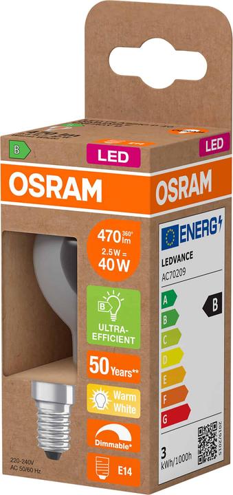 Produktbild Osram LED-Lampe Classic, dimmbar, E27, 2,5 W, 2700 K, EEK: B, 470 lm, IP20, warmweiss (E14, 470 lm, 6 x)