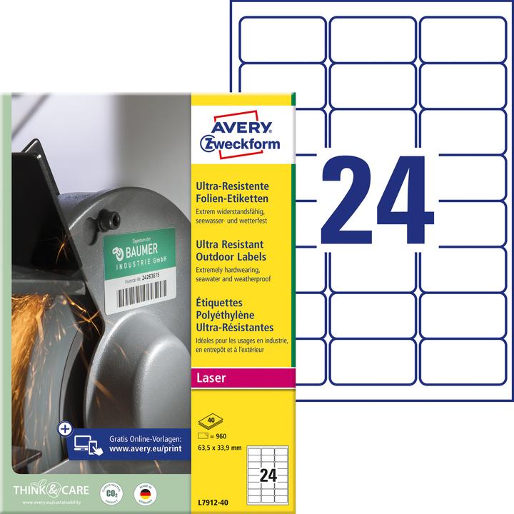 Productafbeelding Avery ZW. Etiketten 63,5x33,9mm L7912-40 wit, mat, A4 40 vel