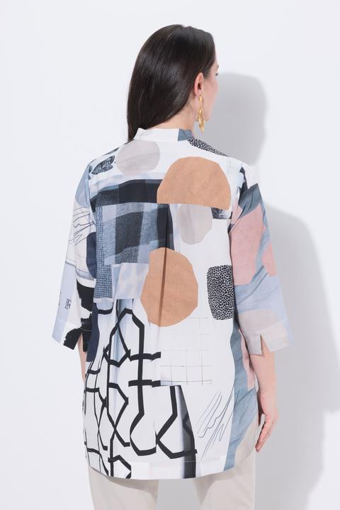 Actual product image Ulla Popken Graphic Patchwork Print 3/4 Sleeve Lyocell Tunic (58)