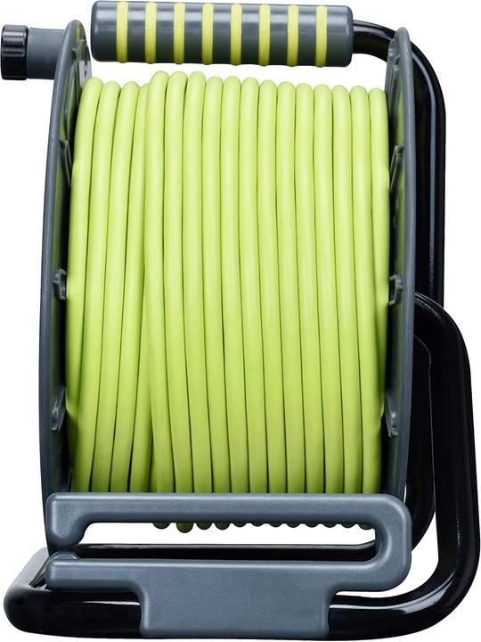Actual product image Masterplug Pro-XT Cable Reel, 50 m, Extension 4 Schuko, Extension Cable, 3000 W, Grey/Green (50 m, 1.50 mm²)