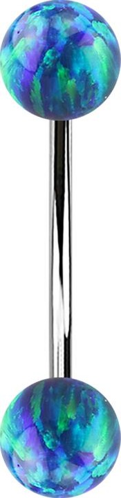 Produktbild Star Piercing Micro Banane silber mit zwei Kugeln Opal blau (Chirurgenstahl 316L, ohne Messing)