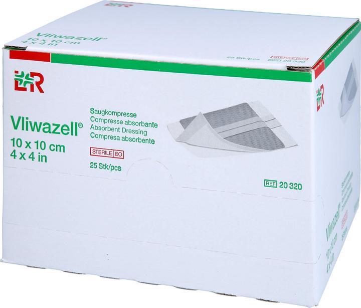 Produktbild L&R Vliwazell hochsaugfähige Universalkompresse steril 10 cm x 10 cm, 25 St. Kompressen