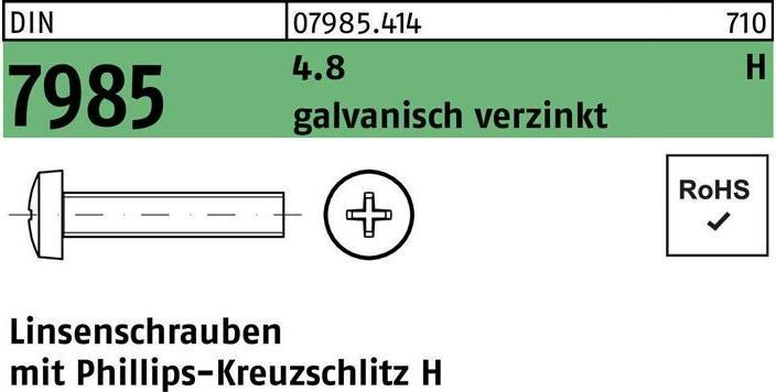 Produktbild Linsenschraube DIN 7985 m.Kreuzschlitz-PH M 4 x 10 -H 4.8 galvanisch verzinkt (2000 Schrauben pro Stück)