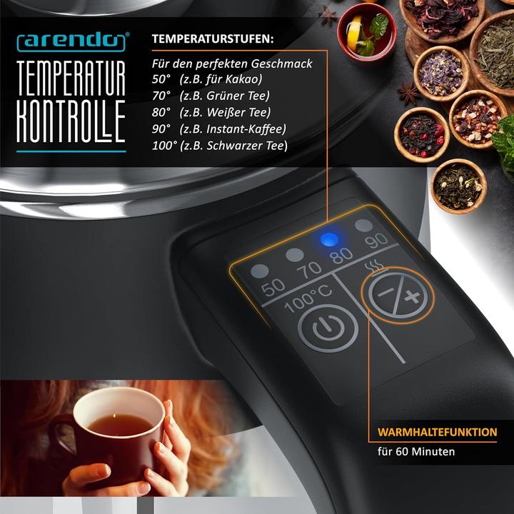 Produktbild Arendo Wasserkocher mit Temperatureinstellung & Warmhaltefunktion (0.50 l)
