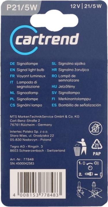Nährwerte und Zutaten Unitec Standard Leuchtmittel (P21/5W)