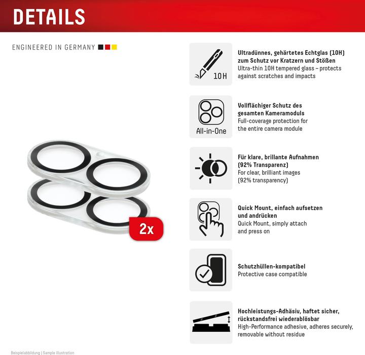 Produktbild Displex Full Cover Camera Lens Glass (2 Stück, Apple iPhone 16, Apple iPhone 16 Plus)