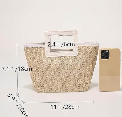 Produktbild Only-Bags.Store Stroh gewebt Handtasche, Boho Style Tote Bag, Sommer Tasche für Frauen, Stroh Kontrast Handtasche