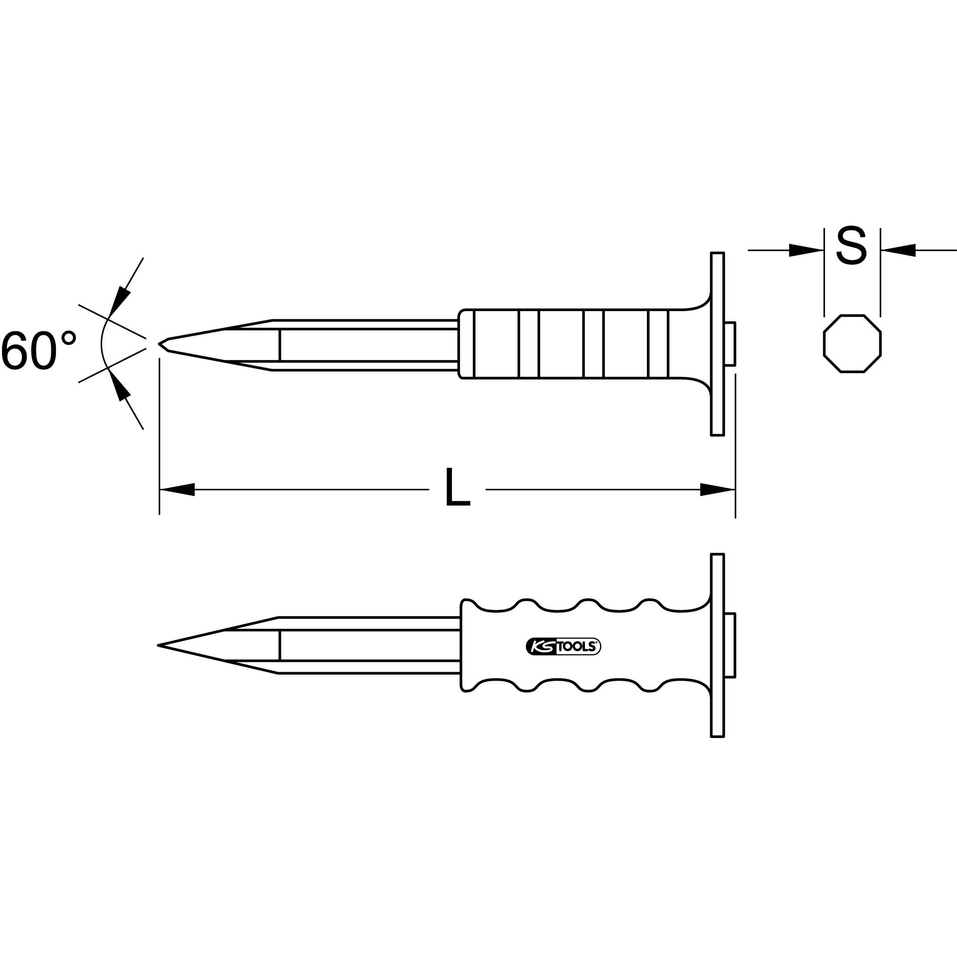 Thumbnail - KS Tools, Meissel, Spitzmeissel mit Handschutzgriff, 8-kant (350 mm)