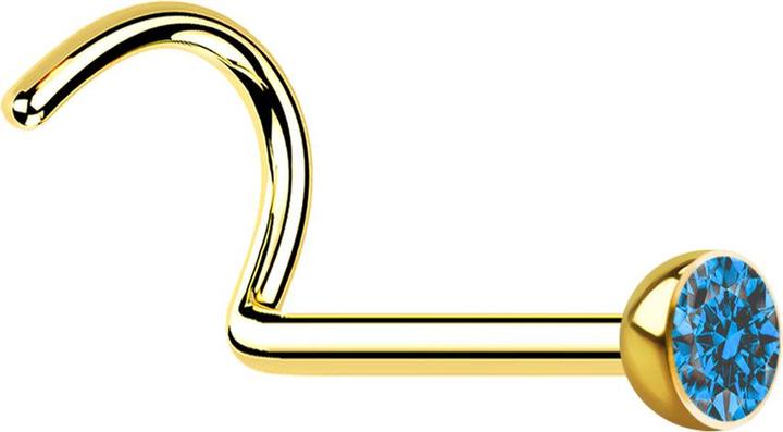 Image du produit Star Piercing Clou de nez courbé doré avec cristal bleu clair (sans laiton, Acier chirurgical 316L)
