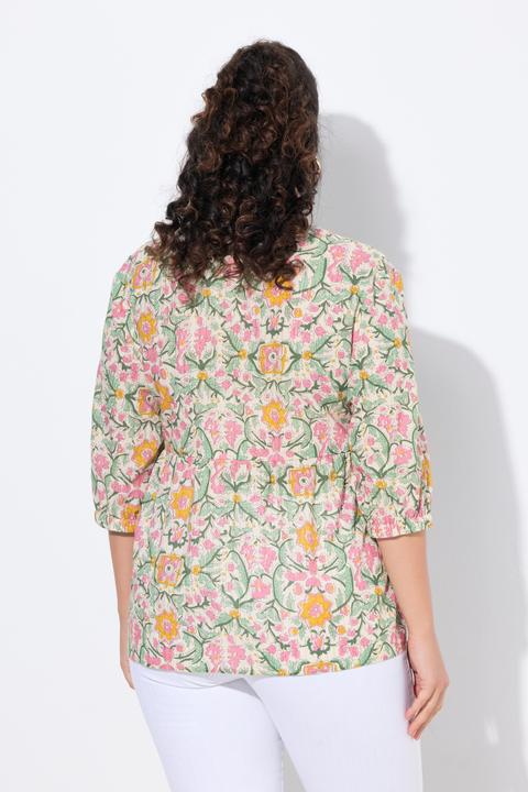 Immagine prodotto Ulla Popken Blusa dal taglio svasato con fiori, scollo a V e maniche a 3/4 (46, 48)