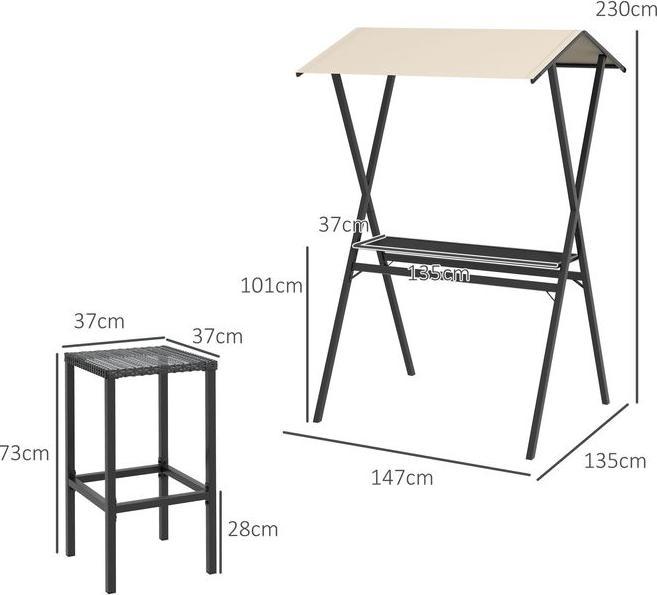 Image du produit Swisshandel24 Ensemble de bar de jardin table de bar en rotin avec 4 tabourets de bar, avec toit, groupe de