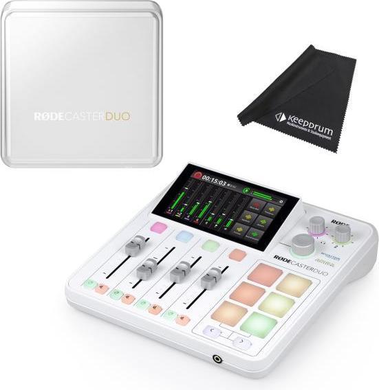 Produktbild RØDE Rodecaster Duo Weiss Mischpult mit Abdeckung und Tuch