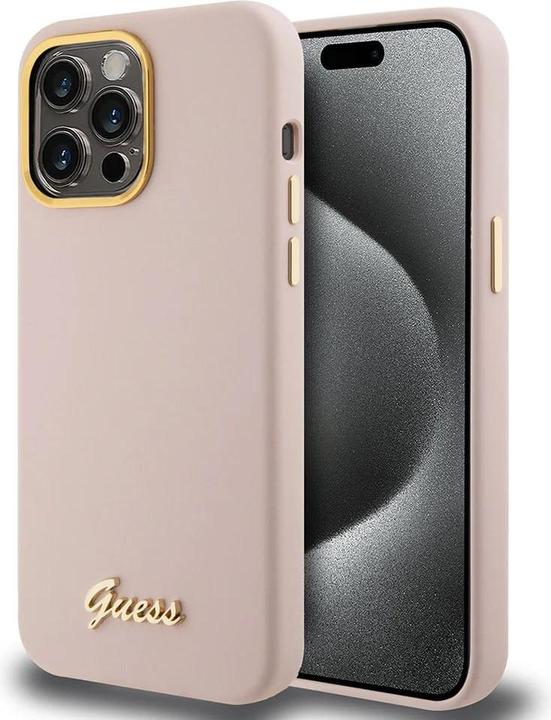 Produktbild Guess GUHCP15XSMBSLP iPhone 15 Pro Max 6.7" różowy/pink hardcase Silicone Script Metal Logo & Frame (Apple iPhone 15 Pro Max)