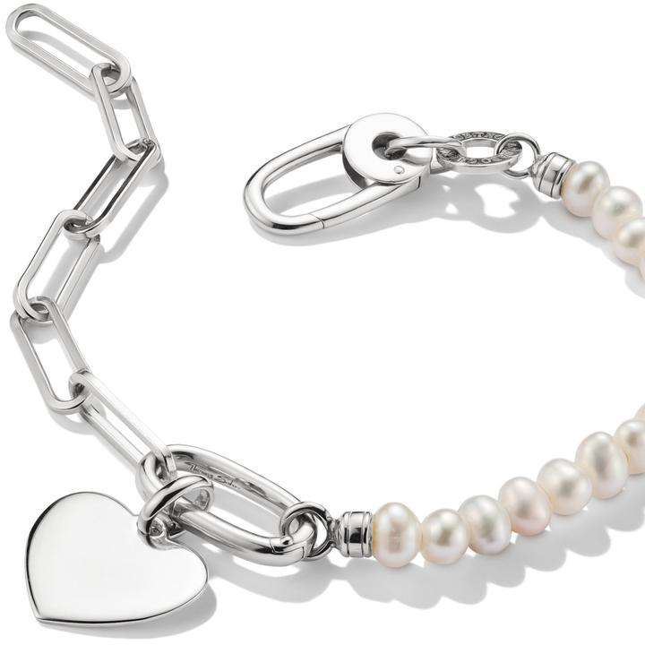 Image du produit Thomas Sabo Charm Armband Paperclip und Perlen mit einem Connect Link Silber (19 cm, Argent 925)