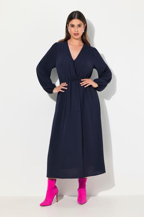 Image du produit Ulla Popken Robe midi à manches longues, décolleté en V esprit cache-coeur, coupe évasée (50, 52)