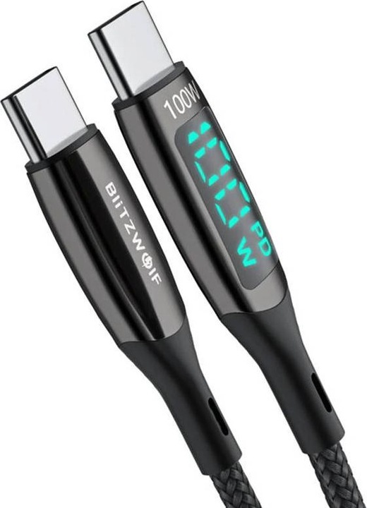 BlitzWolf USB-C to USB-C cable BW-TC23, with display, 100W, 0.9m (black) (0.90 m, USB 3.2 Gen 1)