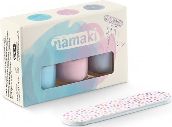 Produktbild Namaki Set 3 wasserbasierende, abziehbare Nagellacke Frosted Blue Pale Pink Blue Silver mit gratis Nail Fi (Frosted Blue Pale Pink - Blue Silver, Gel-Effekt Nagellack)