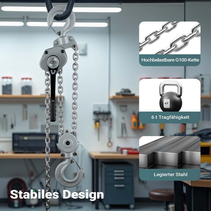 Produktbild Wiltec Mini Hebelzug bis 6t Handkettenzug 1,5m Hubhöhe Kettenzug Hebezeug