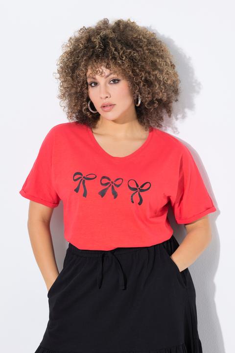 Immagine prodotto Ulla Popken T-shirt dal taglio oversize con fiocchi, scollo a V e mezze maniche (58)