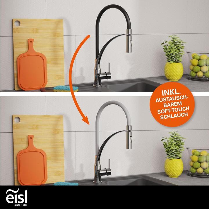 Produktbild Eisl Wasserhahn Küche CARNEO Spültischarmatur Chrom Schwarz Brause Ausziehbar Schwenkbar NI183CARCRB