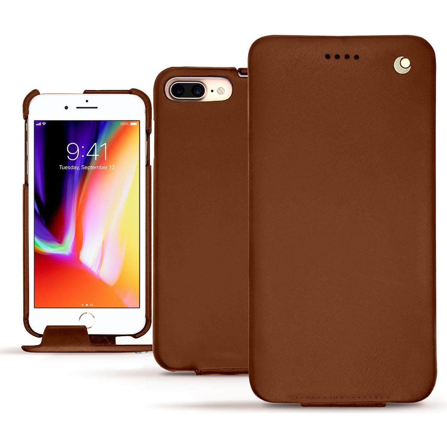 Noreve Lederschutzhülle vertikal (Apple iPhone 8 Plus), Smartphone Hülle, Braun