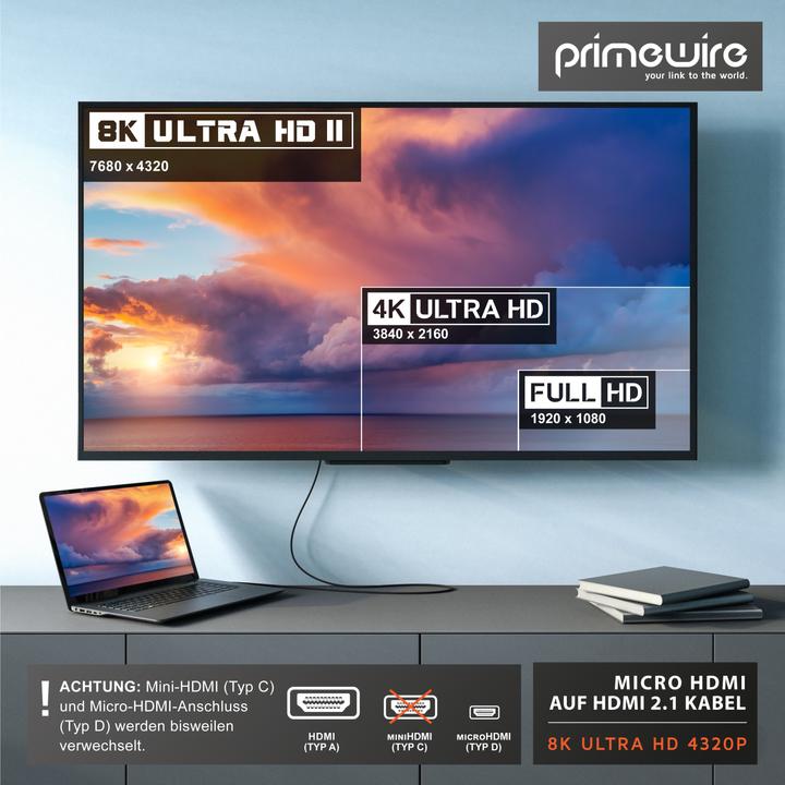 Immagine prodotto Primewire Micro HDMI – HDMI (3 m, HDMI, 2.1)